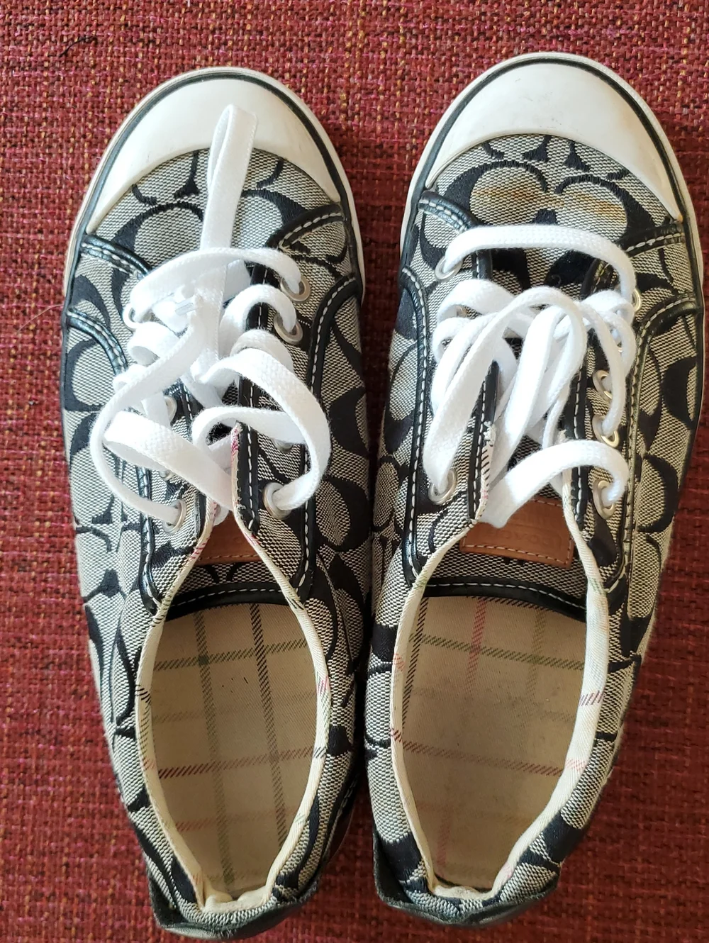 Coach Barrett Signature Canvas Lace-Up Sneakers in Black and White Sz 8